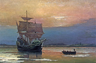 Mayflower in Plymouth Harbor, William Halsall